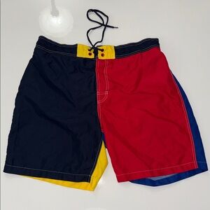 Izod Blue Red Yellow Color Block Boardshorts Swim Trunks Men's Size XXL